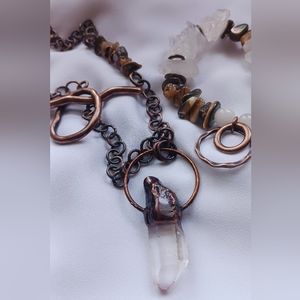 Handmade necklace, bracelet, and earrings set "Crystal Quartz"